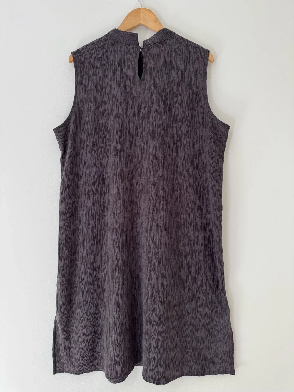 Eileen Fisher NWT Woven Plissé Mock Neck Dress Rye Color Size XL